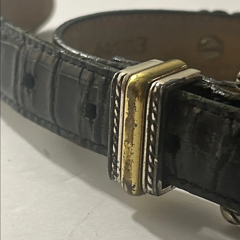 Vintage Brighton Black Genuine Leather and Silver Metal Belt